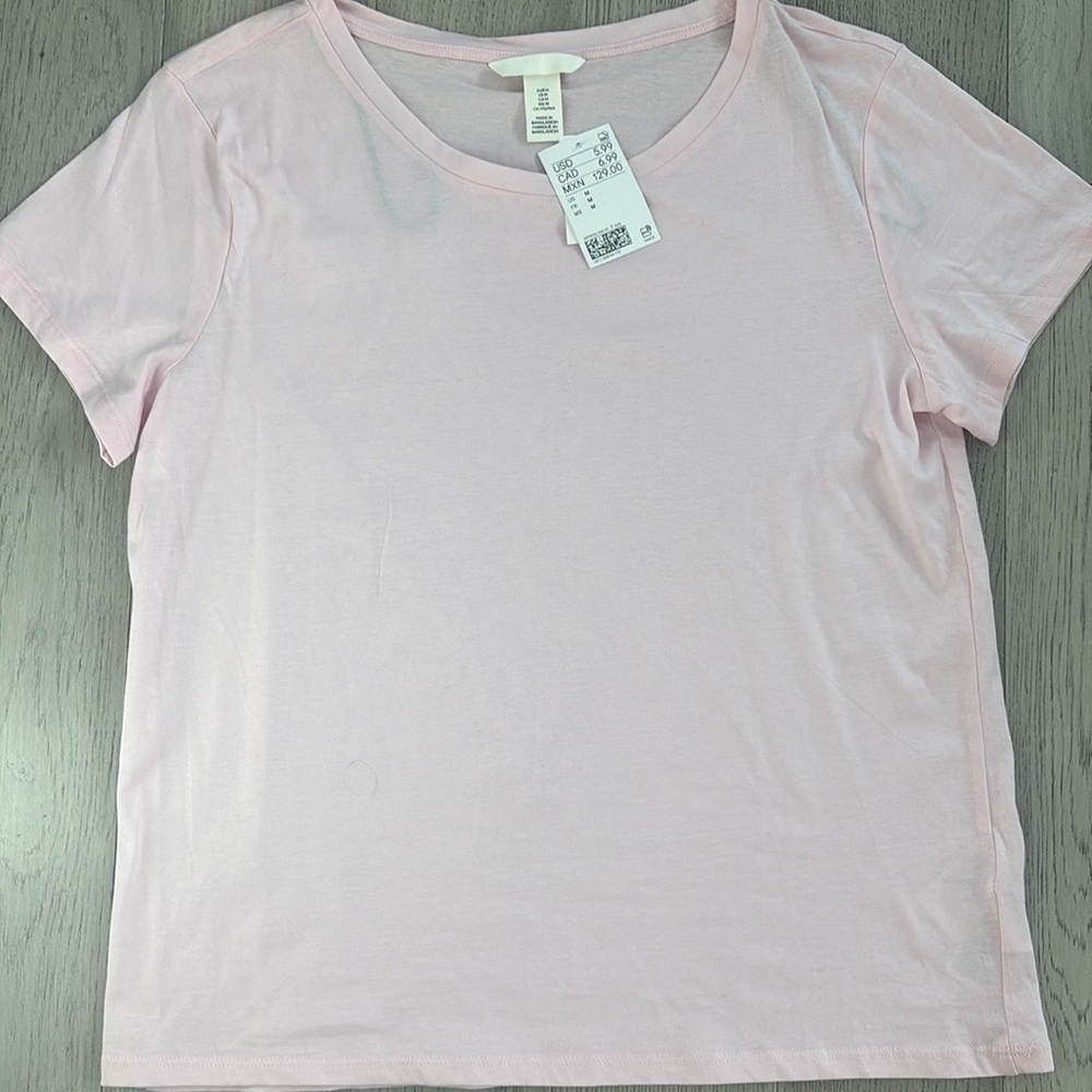 H&M Pink Short Sleeve T-Shirt Medium 100% Cotton New with Tags